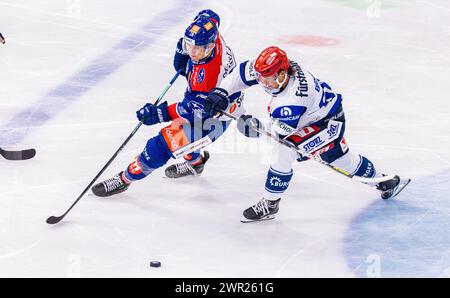 Testspiel ZSC Lions Schwenninger Wild Wings: Zweikampf zwischen ZSC Lions Stürmer #19 Reto Schäppi und Schwenningen Verteidiger #64 Boaz Bassen. (Züri Foto Stock