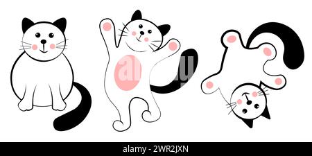Gatti su sfondo bianco. Doodle Illustrazione Vettoriale
