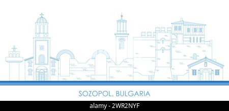 Profilo Panoramica della città di Sozopol, Bulgaria - illustrazione vettoriale Illustrazione Vettoriale