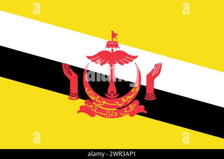 Bandiera vettoriale Brunei nei colori ufficiali e rapporto di visualizzazione 3:2. Illustrazione Vettoriale