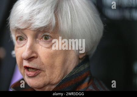 Primo piano ritratto di Janet Yellen, Segretario al Tesoro degli Stati Uniti Foto Stock