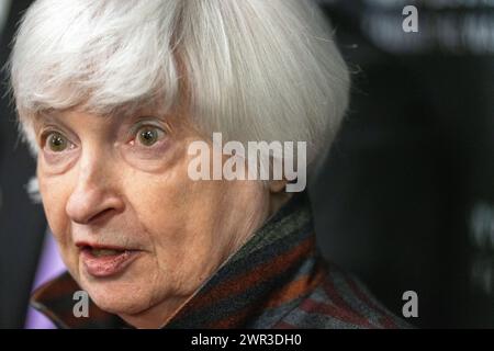 Primo piano ritratto di Janet Yellen, Segretario al Tesoro degli Stati Uniti Foto Stock