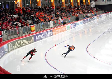 Jenning de Boo (NED) overzicht durante l'ISU World Speed Skating Allround e Sprint Championships il 7 marzo 2024 alla Max Aicher Arena di Inzell, Germania crediti: SCS/Soenar Chamid/AFLO/Alamy Live News Foto Stock