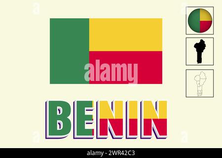 Flag Benin e mappa nell'illustrazione vettoriale Illustrazione Vettoriale