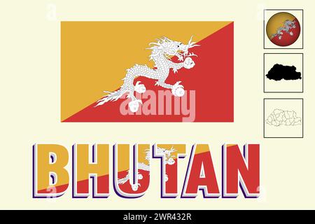 Bhutan e mappa nell'illustrazione vettoriale Illustrazione Vettoriale