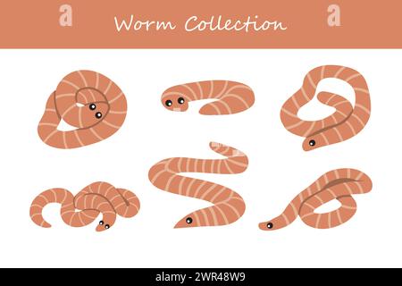 set di illustrazioni vettoriali worm. Carino worm isolato su sfondo bianco. Illustrazione Vettoriale