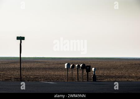 Le cassette postali per la consegna nelle aree rurali si trovano lungo una strada di campagna nella parte orientale dello stato di Washington, negli Stati Uniti Foto Stock