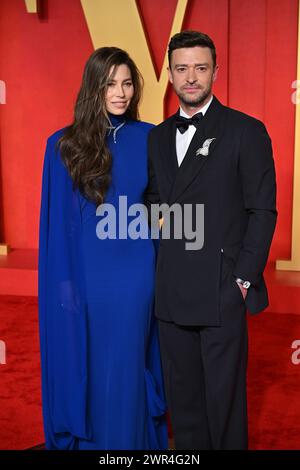 Jessica Biel e Justin Timberlake partecipano al Vanity Fair Oscar Party tenutosi al Wallis Annenberg Center for the Performing Arts di Beverly Hills, Los Angeles, California, USA. Data foto: Domenica 10 marzo 2024. Foto Stock