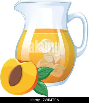 Illustrazione vettoriale del tè alla pesca in una caraffa Illustrazione Vettoriale