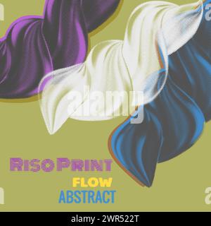 Effetto risografo astratto di flusso. Forma astratta del liquido dell'onda di turbolenza Illustrazione Vettoriale
