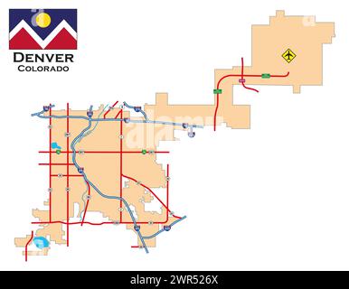 Semplice mappa della città di Denver, Colorado, Stati Uniti Foto Stock