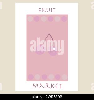 Poster di design con illustrazioni per il mercato della frutta e della ciliegia Illustrazione Vettoriale