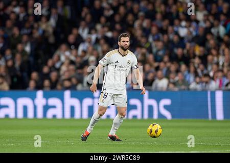 Madrid, Spagna. 10 marzo 2024. Jose Ignacio Fernandez Iglesias, conosciuto come Nacho Fernandez del Real Madrid CF in azione durante la partita di calcio della settimana 28 della Liga tra il Real Madrid CF e il Celta de Vigo allo stadio Santiago Bernabeu. Punteggio finale: Real Madrid CF-RC Celta de Vigo 4-0 (foto di Federico Titone/SOPA Images/Sipa USA) credito: SIPA USA/Alamy Live News Foto Stock