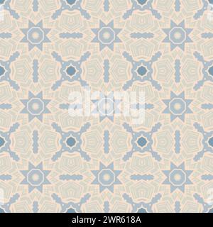 Superficie con motivi a colori chiari e forme geometriche. Potrebbe essere un design su tessuto o carta da imballaggio, che mostra simmetria e un motivo tradizionale. Foto Stock
