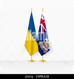 Bandiere dell'Ucraina e delle Isole Falkland sul banco di bandiera, illustrazione per la diplomazia e altri incontri tra Ucraina e Isole Falkland. Illustrati vettoriali Illustrazione Vettoriale