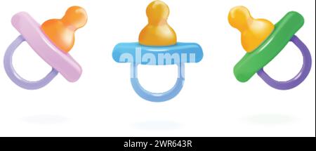 succhietto 3d. Succhietto isolato manichino in silicone realistico per neonati, elementi per bambini manichini per neonati succhietti in plastica morbida, set per la nursery silenzioso illustrazione vettoriale della gomma siliconica del succhietto Illustrazione Vettoriale