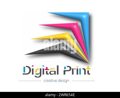 Logo astratto per stampa digitale 3d o fotografica. Modello vettoriale di un marchio, logo, adesivo o adesivo. L'idea del design creativo e del design tematico Illustrazione Vettoriale