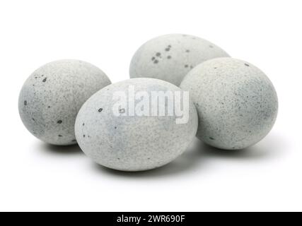 Conservate le uova di anatra su sfondo bianco Foto Stock