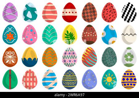 Illustrazione delle festività a tema di Pasqua con la caccia alle uova colorate e luminose, set composto da caccia a diverse uova di Pasqua, caccia al set del bellissimo Oriente Illustrazione Vettoriale
