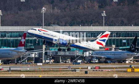 Zürich, Schweiz - 28. Febbraio 2022: Ein Airbus A320-251N (Airbus A320neo) von British Airways startet vom Flughafen Zürich. Foto Stock