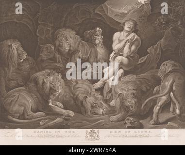 Daniel in the Lion's den, Daniel in the Lions' den (titolo sull'oggetto), tipografo: Francis Lamb, dopo aver dipinto di: Peter Paul Rubens, editore: Robert Simpson, Londra, 1785 - 1848, paper, incisione, incisione, altezza 520 mm x larghezza 665 mm, stampa Foto Stock