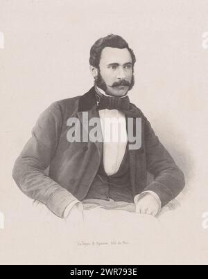 Ritratto di un uomo sconosciuto, stampatore: Johan Hendrik Hoffmeister, (attribuito a), stampatore: Koninklijke Steendrukkerij van E. Spanier, stampatore: Paesi Bassi, stampatore: L'Aia, 1851 - c. 1883, carta, altezza 455 mm x larghezza 308 mm, stampa Foto Stock