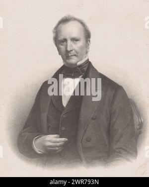 Ritratto di un uomo sconosciuto, la babysitter tiene il giubbotto con la mano destra., tipografo: Johan Hendrik Hoffmeister, (attribuito a), Paesi Bassi, 1843 - 1904, carta, altezza 330 mm x larghezza 250 mm, stampa Foto Stock