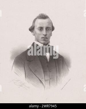 Ritratto di un uomo sconosciuto, tipografo: Johan Hendrik Hoffmeister, tipografo: Koninklijke Steendrukkerij van E. Spanier, tipografo: Paesi Bassi, tipografo: L'Aia, 1851 - c. 1883, carta, altezza 420 mm x larghezza 295 mm, stampa Foto Stock