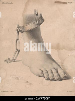 Studio del piede con caviglia incatenata, piccoli esempi di disegno (titolo della serie), Petits Modèles (titolo della serie su oggetto), stampatore: Bernard Romain Julien, stampatore: Aubert & Cie, editore: Aubert & Cie, Parigi, 1838 - 1841, carta, altezza 314 mm x larghezza 240 mm, stampa Foto Stock