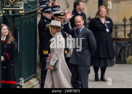 Londra, Regno Unito. 11 marzo 2024. Il duca e la duchessa di Edimburgo arrivano per il Commonwealth Day Service presso l'Abbazia di Westminster, che si tiene dal 1972 e celebra le persone e le culture delle 54 nazioni del Commonwealth. Mentre re Carlo continua a sottoporsi a cure per il trattamento del cancro, la regina Camilla guida il gruppo di reali anziani presenti. Crediti: Stephen Chung / Alamy Live News Foto Stock