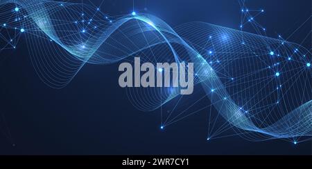 Connessioni vettoriali di linee e punti. Modello banner tecnologico. Grafica astratta comunicazione di sfondo. Array minimo con linee di composti e. Illustrazione Vettoriale