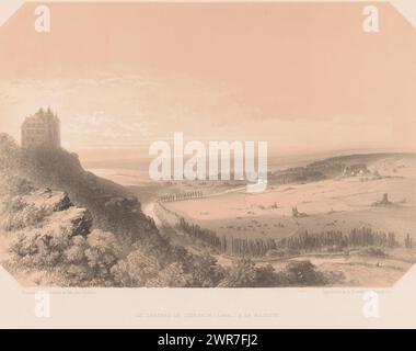 Vista del castello reale di Ciergnon, le Chateau de Ciergnon, (levante) a sa majesté (titolo sull'oggetto), vedute della proprietà reale nelle Ardenne (titolo della serie), stampatore: Louis Ghémar, editore: Société des Beaux-Arts, Bruxelles, c. 1846, carta, altezza 450 mm x larghezza 567 mm, stampa Foto Stock