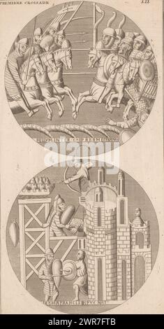 Due scene della prima crociata, stampatore: Dominique Sornique, (attribuito a), editore: Pierre Francois Giffart, editore: Julien-Michel Gandouin, Parigi, 1729 - 1733, carta, incisione, incisione, altezza 330 mm x larghezza 176 mm, stampa Foto Stock