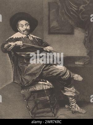 Ritratto di Willem van Heythuysen, stampatore: Auguste Danse, (firmato dall'artista), dopo aver dipinto di: Frans Hals, (rigettata attribuzione), 1883, carta, incisione, punto a secco, altezza 345 mm x larghezza 288 mm, stampa Foto Stock