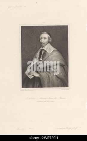 Ritratto di Armand-Jean du Plessis Duca di Richelieu, Richelieu (Armand-Jean du Plessis, Cardinale, duc de) (titolo sull'oggetto), Galleria storica di Versailles (titolo della serie), Galeries historiques de Versailles (titolo della serie sull'oggetto), numerato in alto centro: 2135., stampatore: Jacques Etienne Pannier, dopo disegno di: Auguste Sandoz, dopo la pittura di: Philippe de Champaigne, Parigi, 1812 - 1869, carta, incisione, incisione, altezza 318 mm x larghezza 243 mm, stampa Foto Stock