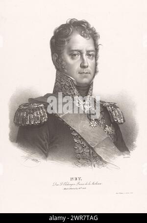 Ritratto di Michel Ney, Ney, duc d'Elchingen, Prince de la Moskowa (titolo sull'oggetto), tipografo: Nicolas Maurin, tipografo: Francois Jean Villain, editore: Sconosciuto, Parigi, c. 1826 - 1852, carta, altezza 540 mm x larghezza 368 mm, stampa Foto Stock