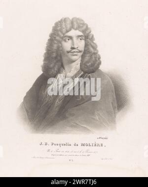 Ritratto di Jean Baptiste Poquelin Molière, J.B. Pocquelin de Molière (titolo sull'oggetto), numerato sotto: N. 2., stampatore: Jean Baptiste Mauzaisse, dopo pittura di: Sconosciuto, stampatore: Noël, Paris, c. 1820 - c. 1830, carta, altezza 545 mm x larghezza 399 mm, stampa Foto Stock