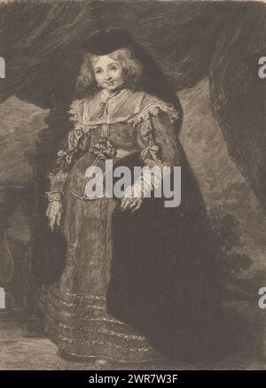 Ritratto di Emerentia van Beresteyn, stampatore: William Unger, dopo aver dipinto di: Pieter Claesz. Soutman, dopo aver dipinto di: Frans Hals, (rigettata attribuzione), Germania, 1847 - 1889, carta, incisione, altezza 209 mm x larghezza 158 mm, stampa Foto Stock