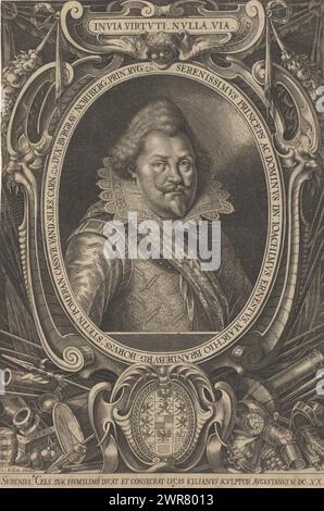 Ritratto di Joachim Ernst von Brandenburg-Ansbach, testo in latino nella cornice e nel margine inferiore., tipografo: Lucas Kilian, anonimo, editore: Lucas Kilian, 1620, carta, incisione, altezza 266 mm x larghezza 180 mm, stampa Foto Stock