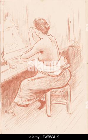 Donna al suo bagno, Mensonges, illustrazione per la canzone Mensonges di CH. Sémiane e Gaston Maquis., stampatore: Henri Gabriel Ibels, editore: Edouard Kleinmann, Parigi, c. 1895, carta, altezza 338 mm x larghezza 236 mm, stampa Foto Stock