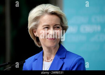 Ursula von der Leyen, Praesidentin der EU-Kommission, Pressekonferenz nach den Gremiensitzungen, DEU, Berlino, 11.03.2024 *** Ursula von der Leyen, Presidente della Commissione europea, conferenza stampa dopo le riunioni della commissione, DEU, Berlino, 11 03 2024 Foto Stock