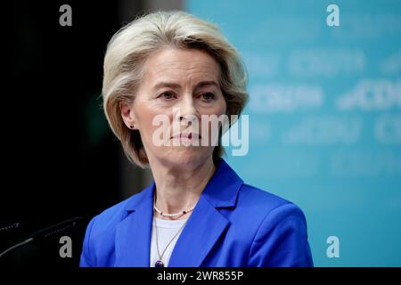 Ursula von der Leyen, Praesidentin der EU-Kommission, Pressekonferenz nach den Gremiensitzungen, DEU, Berlino, 11.03.2024 *** Ursula von der Leyen, Presidente della Commissione europea, conferenza stampa dopo le riunioni della commissione, DEU, Berlino, 11 03 2024 Foto Stock