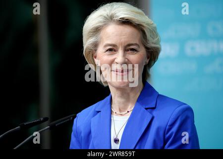 Ursula von der Leyen, Praesidentin der EU-Kommission, Pressekonferenz nach den Gremiensitzungen, DEU, Berlino, 11.03.2024 *** Ursula von der Leyen, Presidente della Commissione europea, conferenza stampa dopo le riunioni della commissione, DEU, Berlino, 11 03 2024 Foto Stock