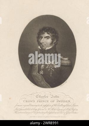 Ritratto di Carlo XIV Giovanni di Svezia, Carlo Giovanni principe ereditario di Svezia (titolo sull'oggetto), tipografo: Charles Turner, dopo pittura di: Giuseppe Rota, editore: Colnaghi & Co, tipografo: Inghilterra, editore: Londra, Feb-1813, carta, altezza 257 mm x larghezza 209 mm, stampa Foto Stock