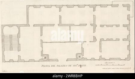 Mappa di Palazzo Bonaparte, Pianta del Palazzo de' sig.ri d'Asti (titolo sull'oggetto), palazzi romani (titolo della collana), Palazzi di Roma (titolo della collana), Palazzi di Roma dei più celebri architett (...) (Titolo della collana), Print fa parte di un album., print maker: Giovanni Battista Falda, dopo disegno di: Giovanni Battista Falda, dopo disegno di: Giovanni Antonio de'Rossi, print maker: Italia, dopo disegno di: Italia, su disegno di: Roma, editore: Roma, città del Vaticano, Roma, Italia, in o dopo il 1655, carta, incisione, altezza 214 mm x larghezza 400 mm, stampa Foto Stock