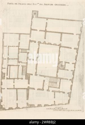 Mappa di Palazzo Giustiniani, Pianta del Palazzo dell'ecc.mo sig. Prencipe Giustiniani (titolo sull'oggetto), palazzi romani (titolo della collana), palazzi di Roma (titolo della collana), palazzi di Roma dei più celebri architett (...) (Titolo della collana), Print fa parte di un album., print maker: Giovanni Battista Falda, dopo disegno di: Giovanni Battista Falda, dopo disegno di: Giovanni Fontana, print maker: Italia, dopo disegno di: Italia, dopo disegno di: Roma, editore: Roma, città del Vaticano, Roma, Italia, in o dopo il 1655, carta, incisione, altezza 364 mm x larghezza 277 mm Foto Stock