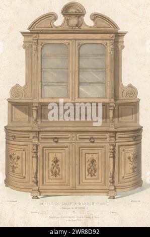 Sideboard, buffet de salle-à-manger Henri II (titolo sull'oggetto), le garde-meuble / Collection de Meubles (titolo della serie sull'oggetto), Una credenza in stile Enrico II, destinata a una sala da pranzo. Print from 240th Livraison., tipografo: Midart, tipografo: Becquet, editore: Désiré Guilmard, Parigi, 1839 - 1885, carta, altezza 358 mm x larghezza 275 mm, stampa Foto Stock