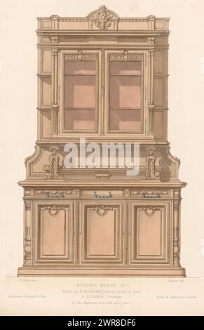 Sideboard, buffet Henri II (titolo sull'oggetto), le garde-meuble / Collection de Meubles (titolo della serie sull'oggetto), Una credenza in stile Enrico II. Print from 329th Livraison., tipografo: Chanat, tipografo: Becquet frères, editore: Eugène Maincent, Parigi, 1885 - 1895, carta, altezza 362 mm x larghezza 274 mm, stampa Foto Stock