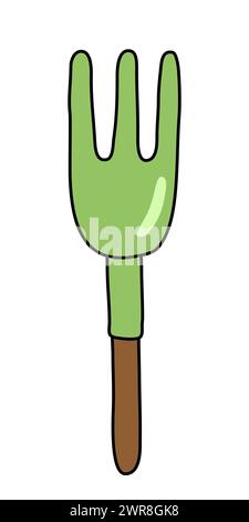 Attrezzo per rastrello da giardino piccolo, attrezzatura da giardinaggio primaverile, illustrazione vettoriale Illustrazione Vettoriale