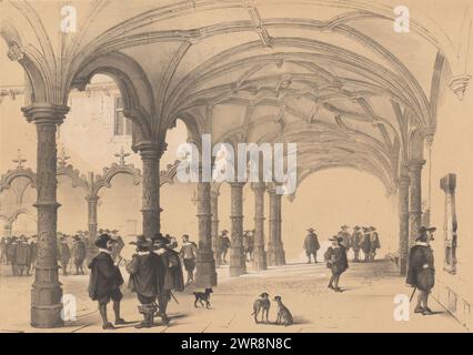 Courtyard of the Handelsbeurs in Anversa, Intérieur de la Bourse d'Anvers (titolo sull'oggetto), stamperia: Anonymous, Belgio, 1842, carta, altezza 353 mm x larghezza 496 mm, stampa Foto Stock